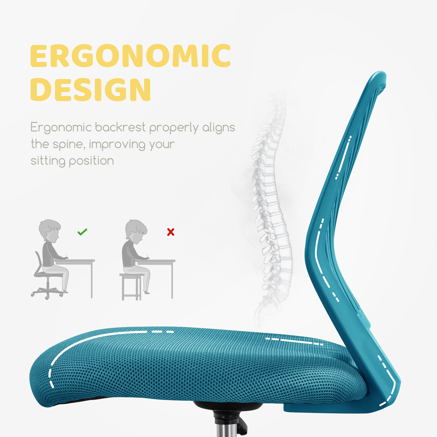 Armless Adjustable Office Chair - Turquoise