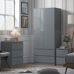 Stora 2 Door 2 Drawer Combination Wardrobe High Gloss Grey