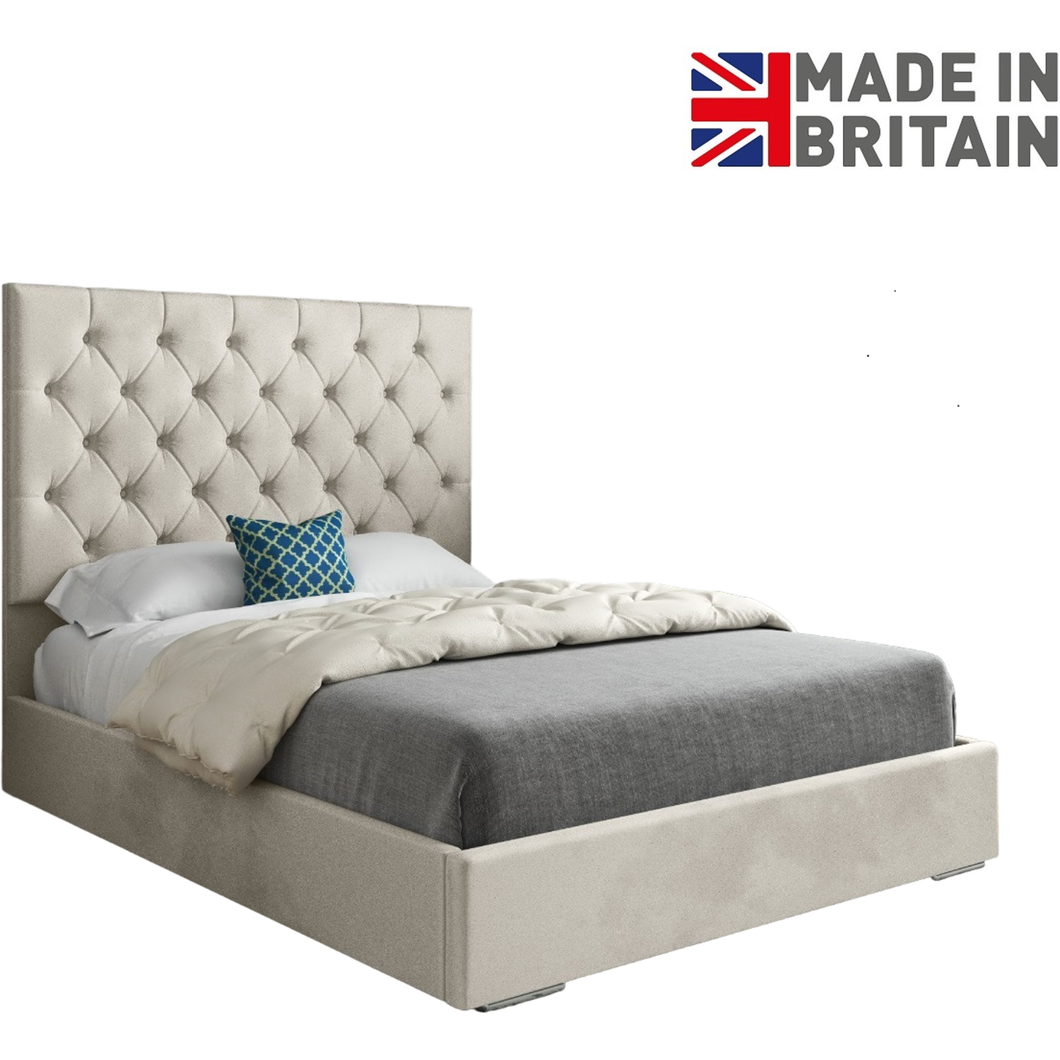 Alma Upholstered Soft Velvet Bed Frame - Cream Small Single