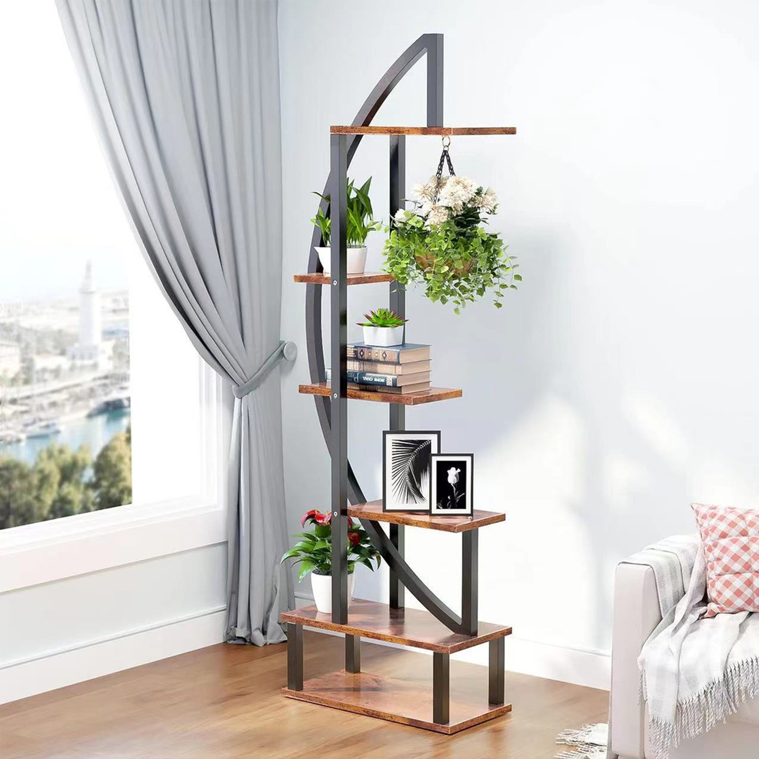 2pcs Crescent Plant Stand Set - Black Brown