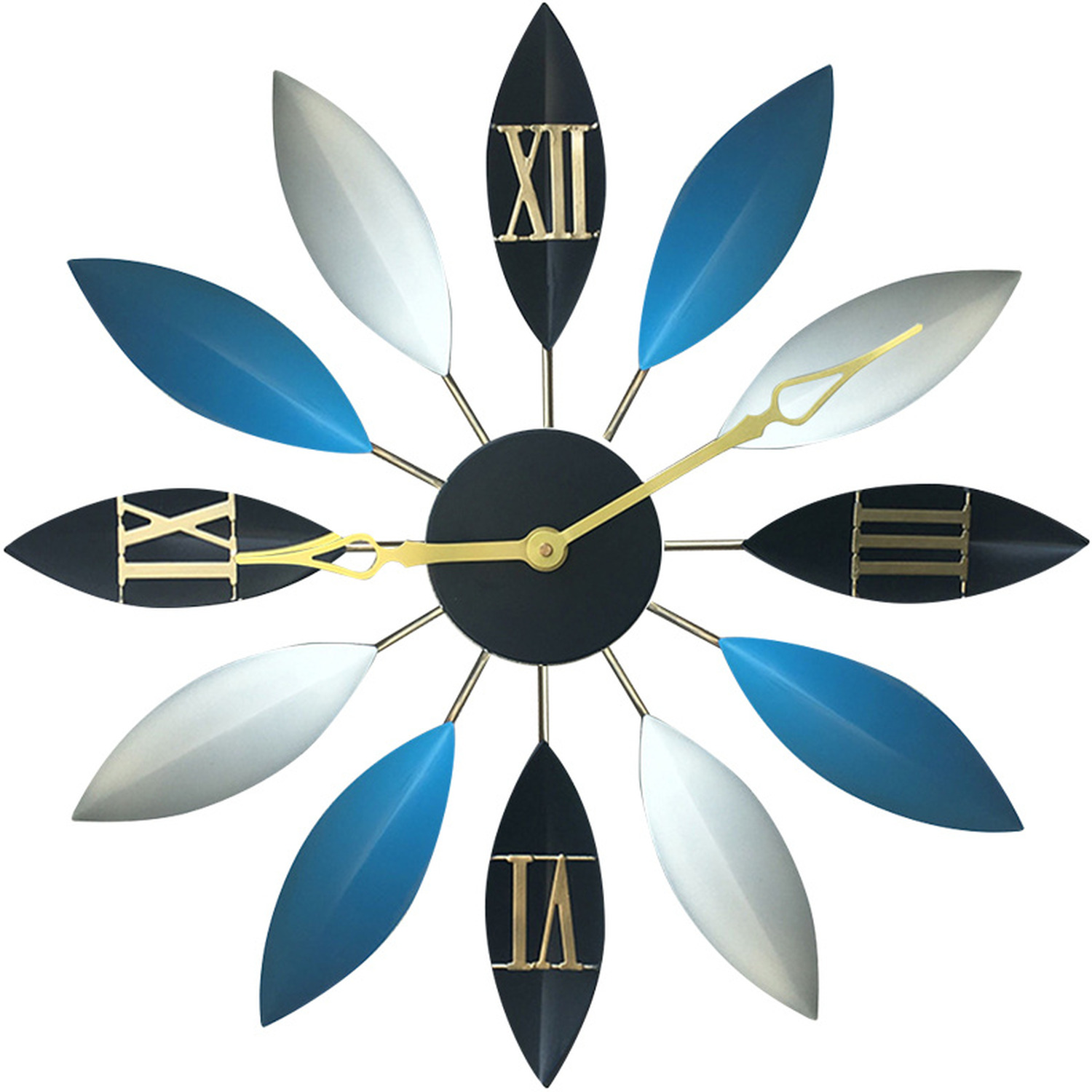 Leaf-shaped Silent Wall Clock - Black Blue White
