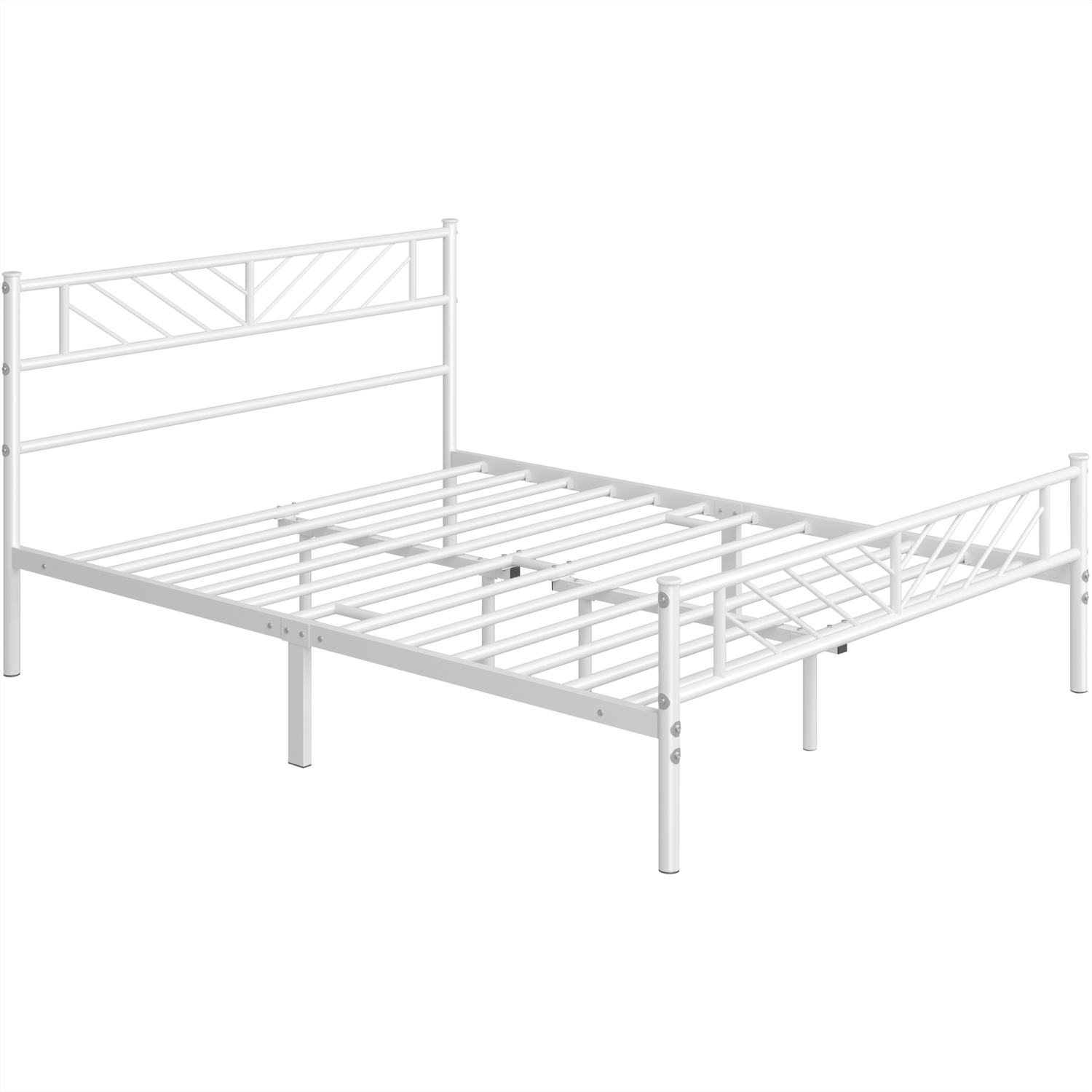 Metal Bed Frame With Arrow Design Headboard And Footboard - White King