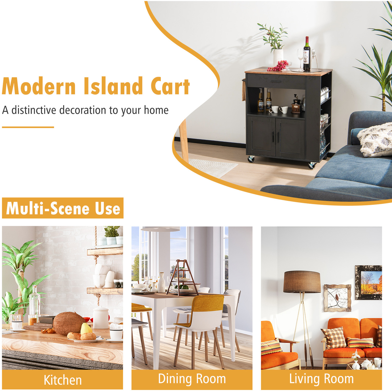Rolling Kitchen Island Cart - Black