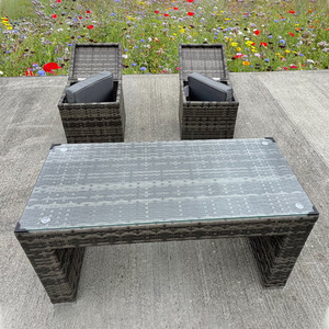 RATTAN WICKER GARDEN OUTDOOR 2TW0 SINGLE CHAIRS FURNITURE PATIO COFFEE SET GREY