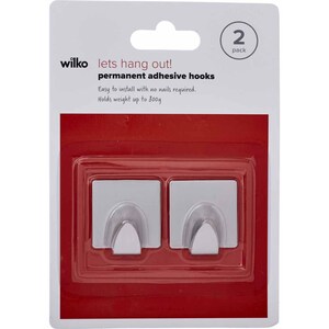 wilko Pack of 2 Stainless Steel Square Self Adhesive Hooks
