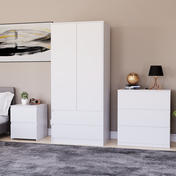 Denver Bedroom Set (2 Drawer Bedside, 3 Drawer Chest, 2 Door 2 Drawer Wardrobe)