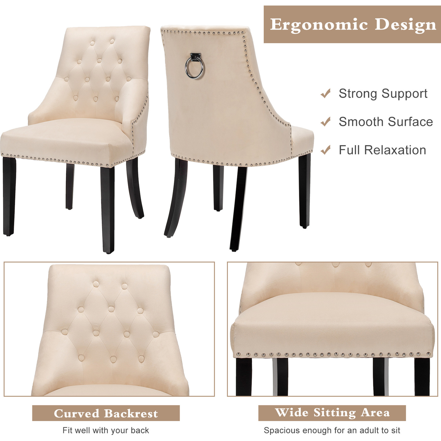 Button-tufted Dining Chair - Beige