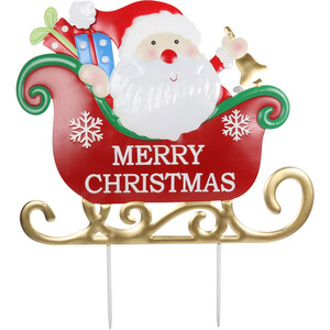 Santa Sleigh Merry Christmas Stake