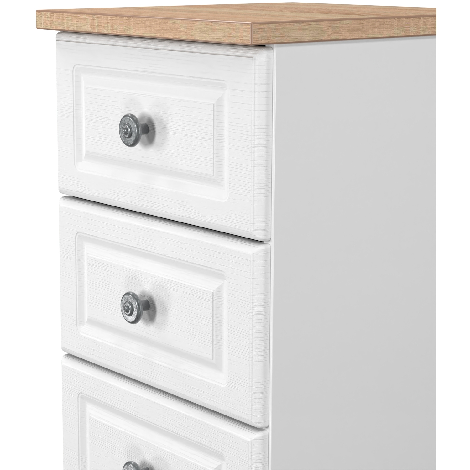 Norfolk Fully Assembled 5 Drawer Bedside Cabinet - White Ash Bardolino Oak
