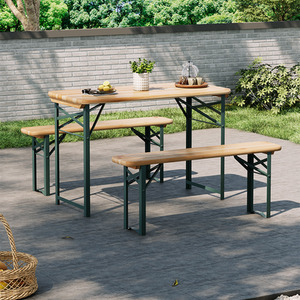 Wooden Foldable Camping Table and Benches Set