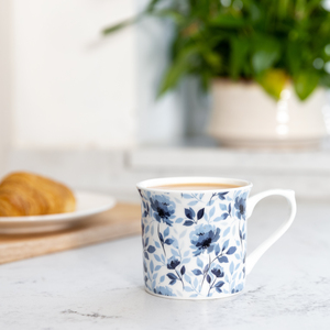Set of 4 KitchenCraft Fluted China Blue Rose Mugs