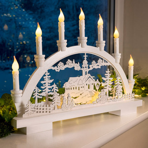 Christmas Candle Arch Bridge with Winter Village Scene