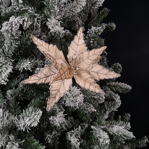 Champagne Poinsettia Stem with Glitter Christmas Decoration