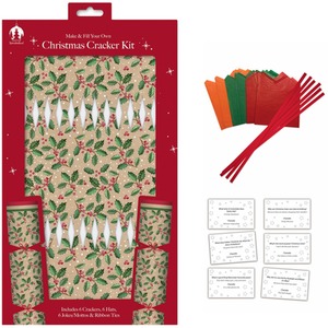Make Your Own Christmas Crackers Kit Traditional Holly Design 30cm