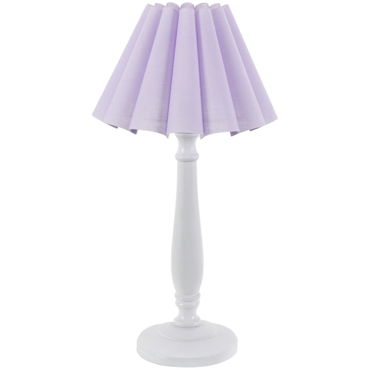 Victoria White Wood Candlestick Stem Table Lamp with Scallop Tapered Lamp Shade - Lilac / Bulb Included