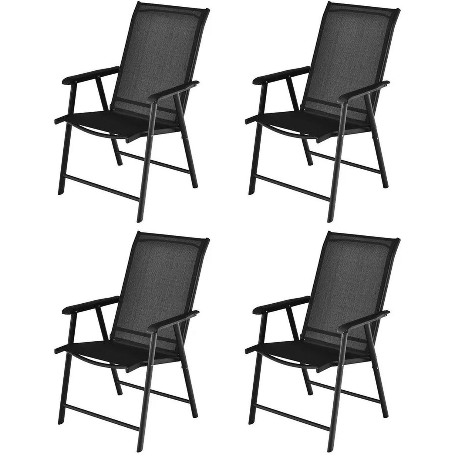 Set Of 4 Black Folding Garden Chairs - Black And Brown