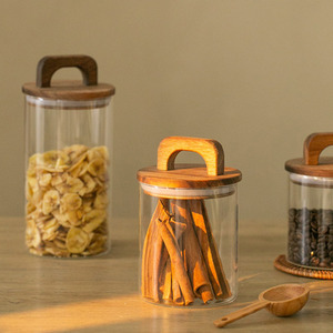 Glass Food Storage Jar with Wooden Airtight Lid