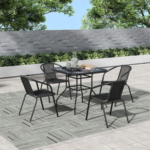 Marble Pattern Table with 4 PE Rattan Chairs