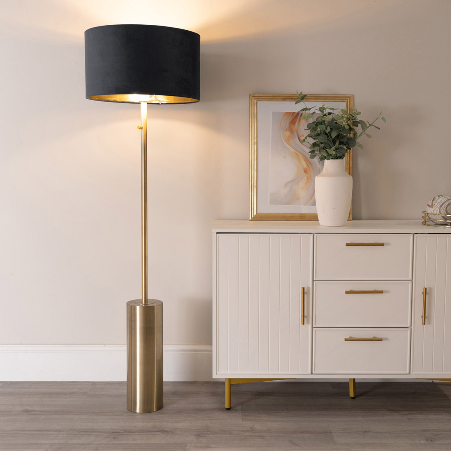 Image of Lexy Brass Dimmable Floor Lamp with&hellip;