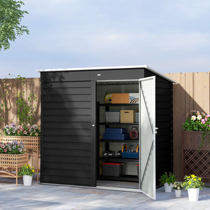 Outsunny 6 x 4ft Metal Shed with Lockable Door and Gloves, Dark Grey