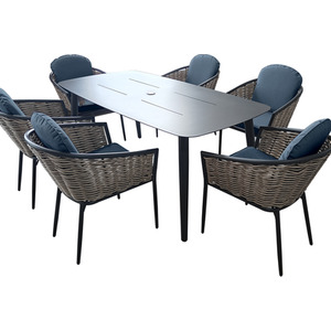 SHG Bolingbroke 6 Seater Aluminium Brown Wicker Dining Table Set