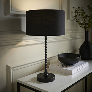 Maeve Black Bobble Table Lamp with Fabric Drum Shade