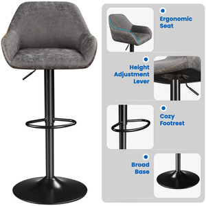 Grey Yaheetech 2PCS PU Leather Bar Stools with Backrest shot 9170769