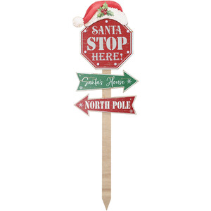 LED Santa Stop Here Stake