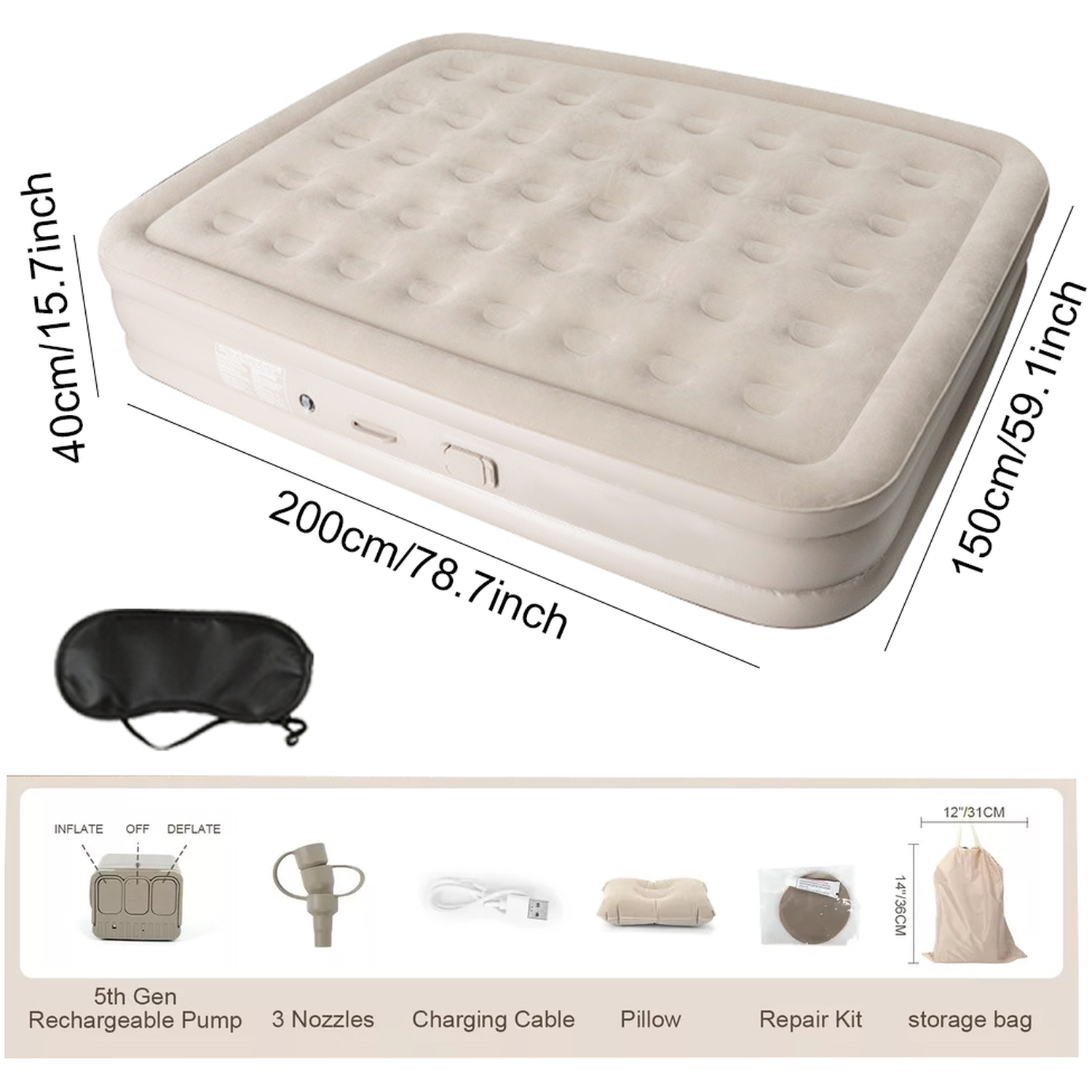 High Raised Inflatable Air Bed with Built-in Pump