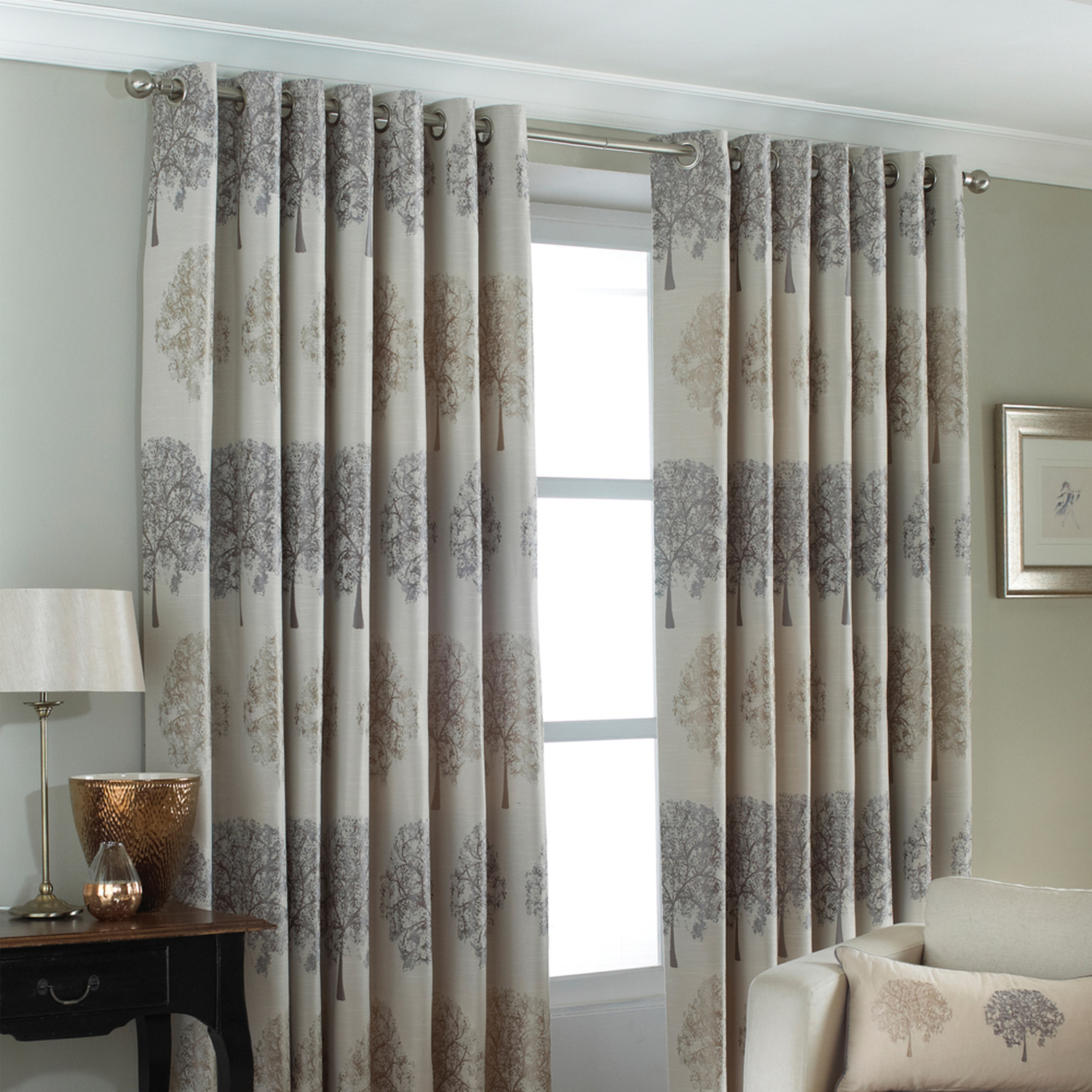 Oakdale Embroidered Room Darkening Eyelet Curtain Pair - Silver / 137cm / 229cm