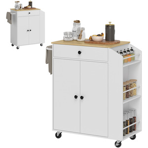 HOMCOM Rolling Kitchen Island with Drawer and Spice Rack