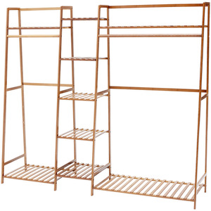 Trapezoid Bamboo Garment Rack with Tiered Storage Shelves
