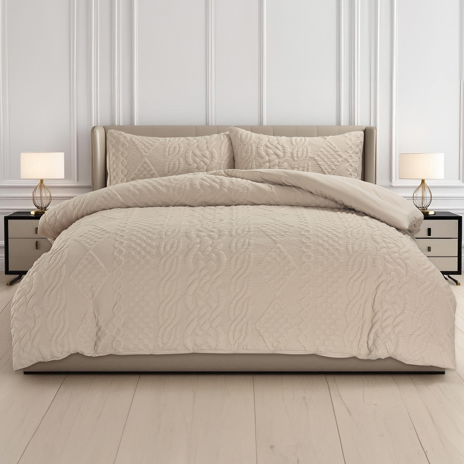 3d Embossed Chunky Knit Pattern Duvet Set - Beige Single