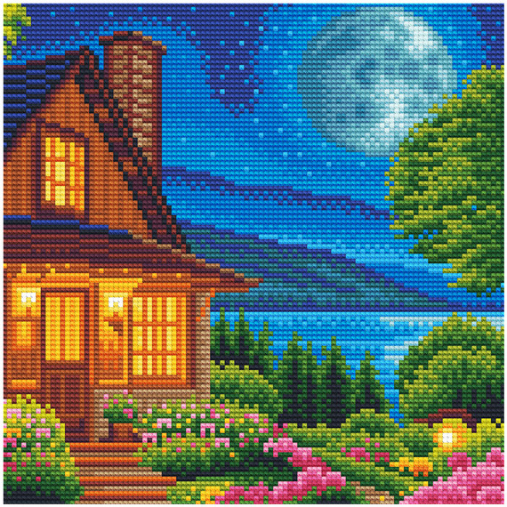 LED House on the Lake Diamond Painting Canvas Kit