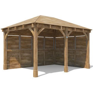 14x10ft Dunster House Wooden Walled Gazebo With Roof Shingles