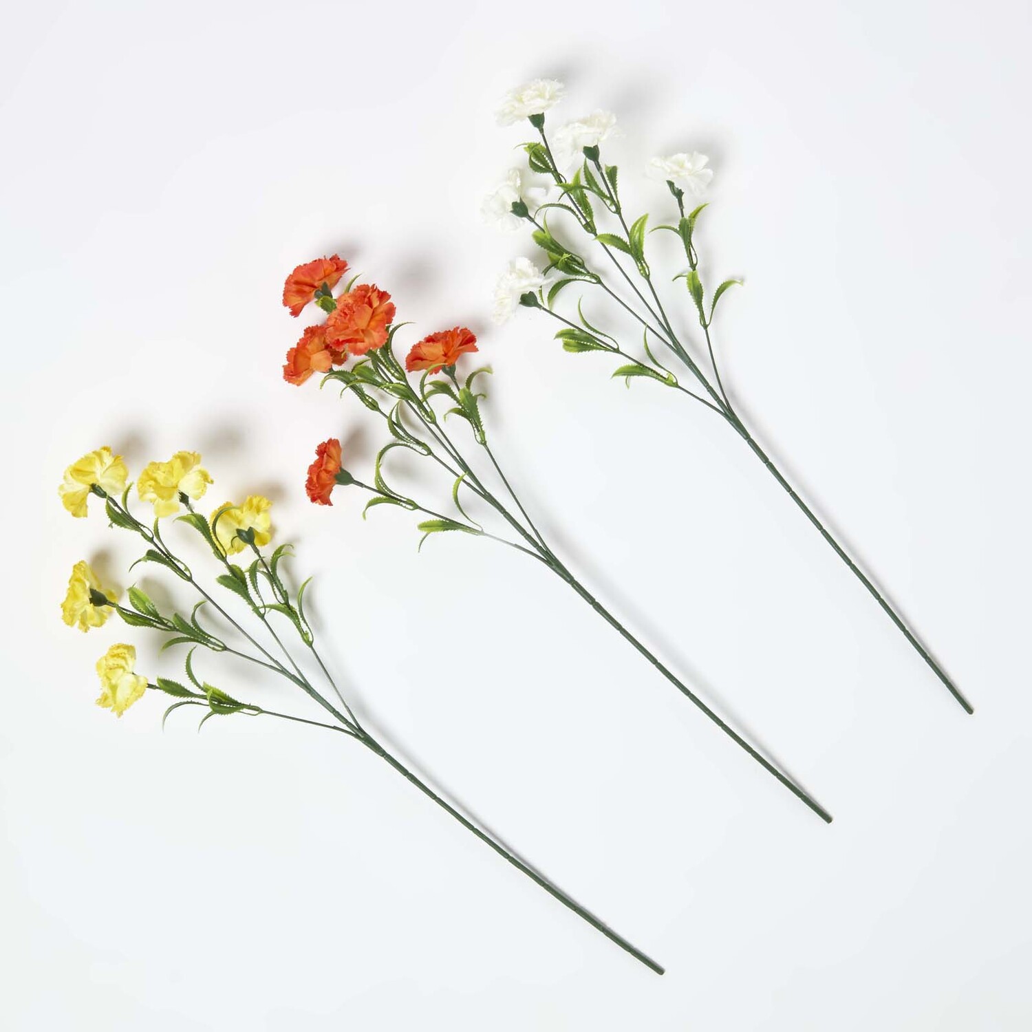 Yellow Artificial Carnation Spray Single Stem Set of 3, 55cm - Yellow, Orange, White