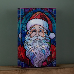 Battery Operated Double Sided Stained Glass Santa with LEDs