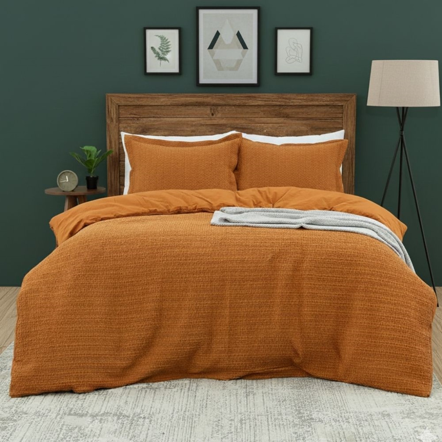 Chunky Waffle Duvet Cover Set Tan - Brown Single