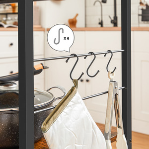 Industrial Kitchen Island Shelf with 6 Hooks and 3 Shelves
