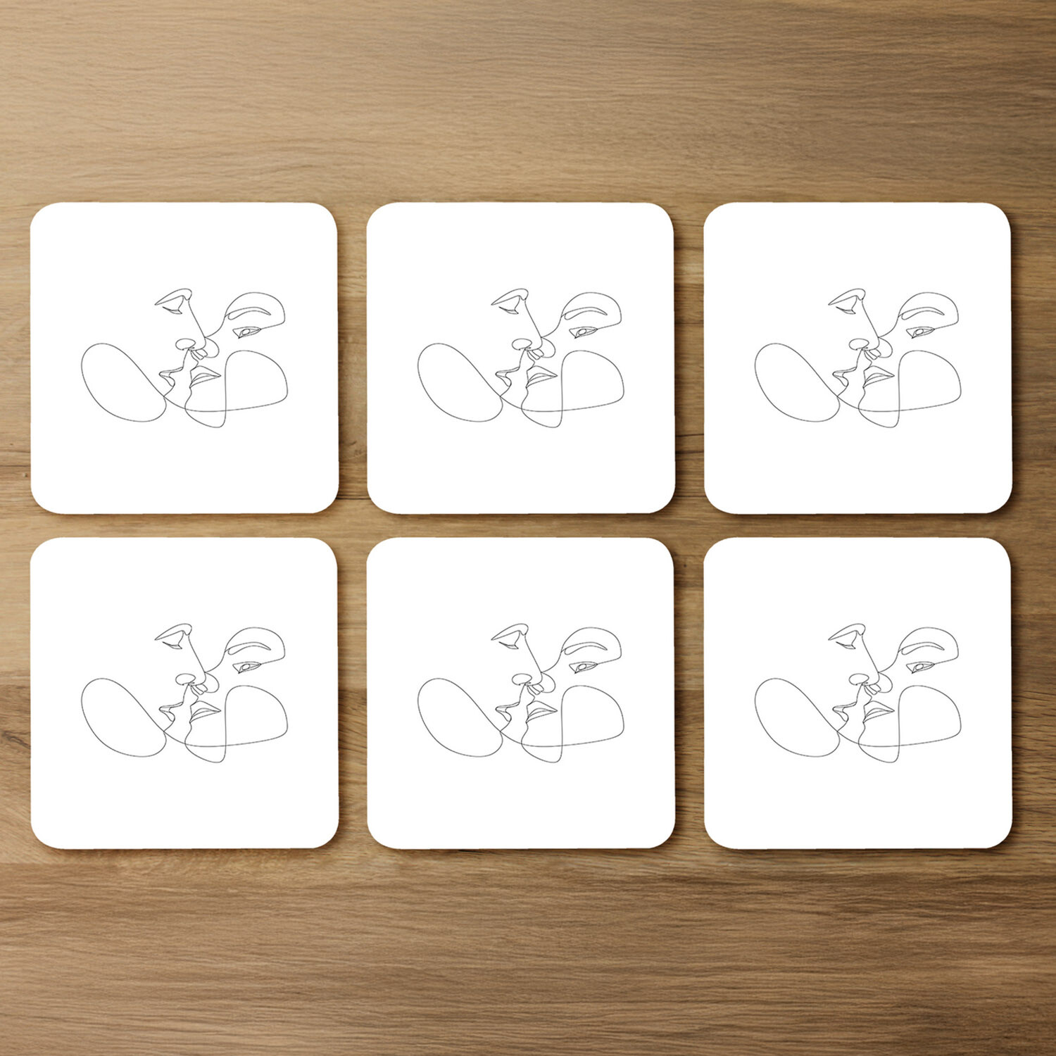 Couple kiss in line art Designer Coaster Set - White