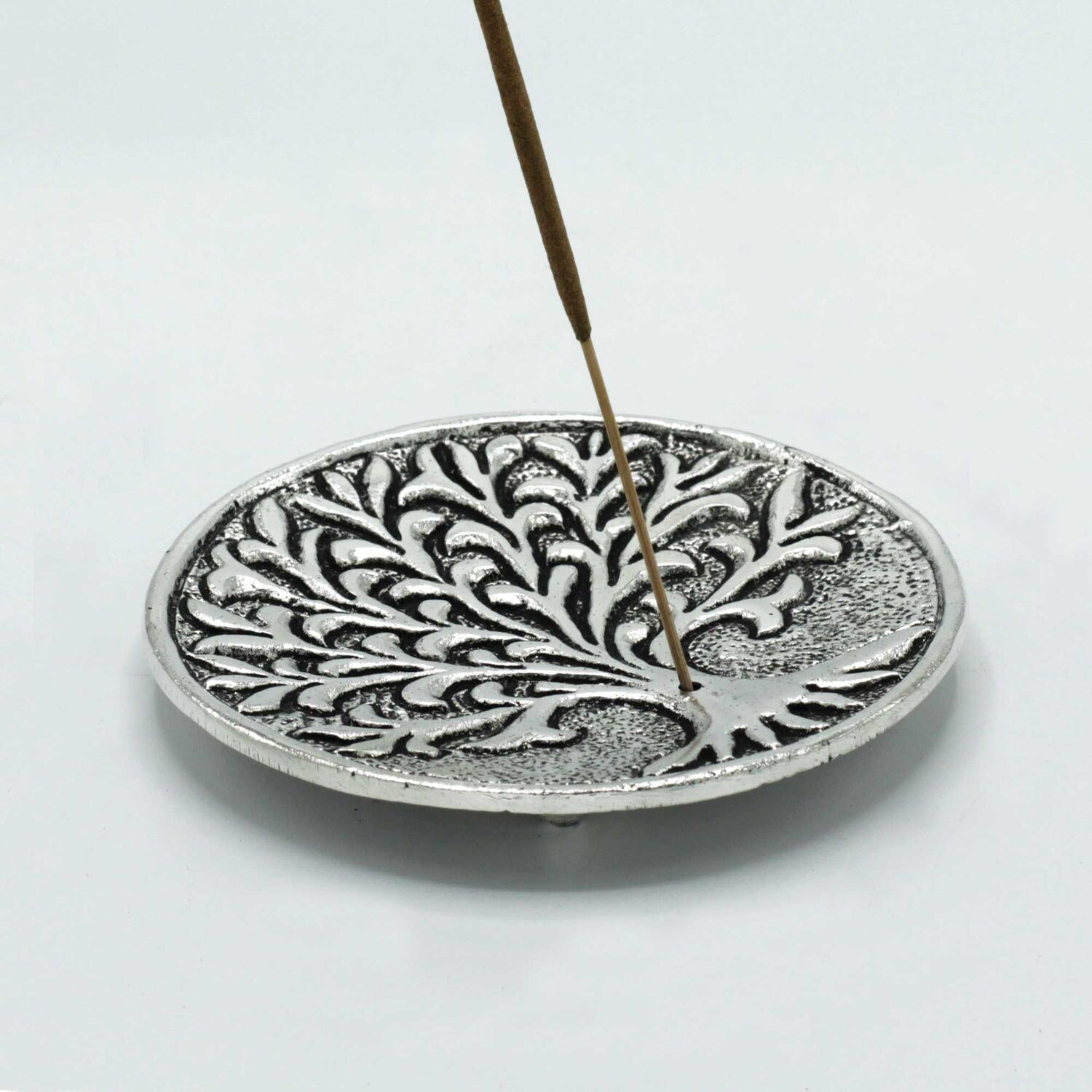 Polished Aluminium Tree Of Life Incense Holder 10cm - Silver
