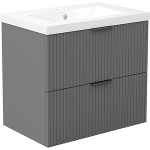 600mm Grey Bathroom Vanity Unit with Ceramice Sink Thick 2 Drawers