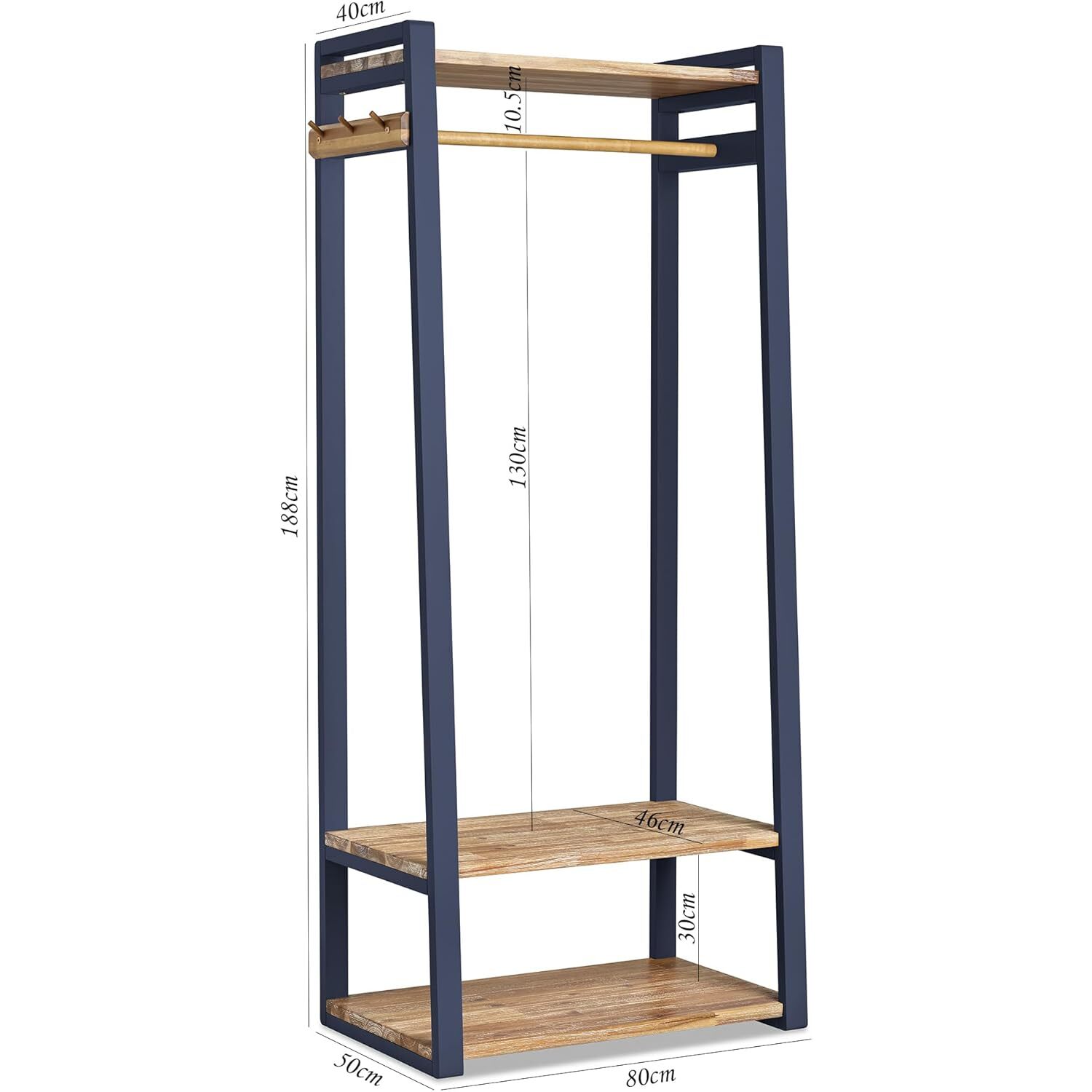 Florence Open Wardrobe With Shelves Rail And Hooks - Navy Blue