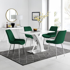 Atlanta 4 White Dining Table and 4 Pesaro Silver Leg Chairs