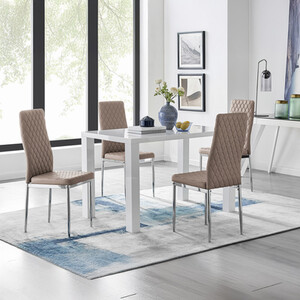 Pivero Modern high gloss Dining Table and 4 Milan Chairs Set