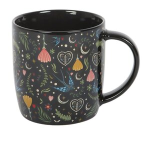 Black Midnight Bloom Floral Mug Microwave Dishwasher Safe