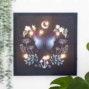 Magical Light-Up Canvas Plaque - Mystical Moth  Plant Decor 30x30cm