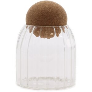 Cottage Cork Ball Glass Jar Ribbed for Dry Goods Decor