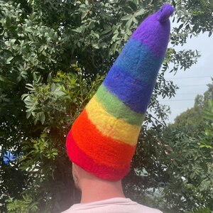 Rainbow Felted Sauna Wizard Hat - Warm Wool Sauna Accessory