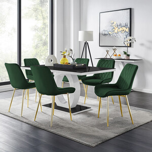 Giovani Black Dining Table With Six Pesaro Gold Leg Chairs